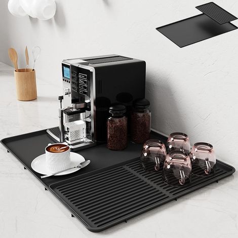 1 - Tapis De Bar - Tapis En Silicone - Anti-Dérapant Et Résistant À La Chaleur - Pour Machines À Café Et Égouttoirs - Noir - 50x40cm (1/5)