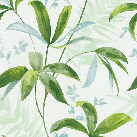 BRICOFLOR Papier peint feuille verte | Papier peint vert et blanc | Papier peint aquarelle vert | Papier peint végétal salle à manger & salon - 10,05 x 0,53 m (1/5)