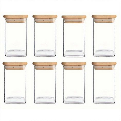 Bocaux en verre avec couvercles hermétiques en bambou - Bocaux de rangement pour bonbons et autres en-cas (1/5)