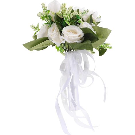 Ramo de novia de flores secas blancas, decoración rústica para bodas, accesorio ligero para fotos, ideal para la novia y las damas de honor, decoración estética. (1/5)