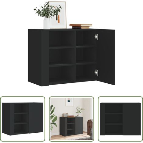 Rangement mur -  Armoire murale noir 75x35x60 cm bois d'ingénierie (1/5)