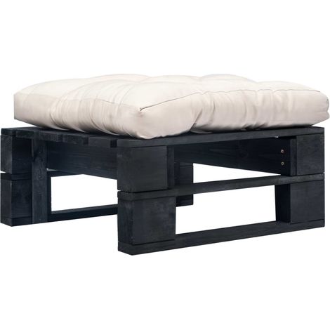 Repose-pied palette de jardin Tabouret Bas  Canapé de jardin et coussin sable Bois noir 80188 (1/3)