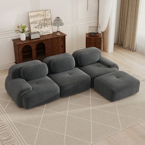 Canapé d'angle modulable, canapé 3 places, canapé portable compressible, tissu en velours côtelé, rembourrage en mousse haute densité 32D, aucun assemblage requis, aucun cadre nécessaire