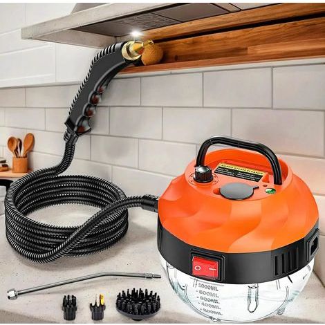 Balai Vapeur, 2500W Nettoyeur Vapeur à Main avec 6 vitesses réglables et 3 types de têtes pour le nettoyage à domicile de la cuisine, des textiles, des éclaboussures, des carreaux, de la voiture et de (1/5)