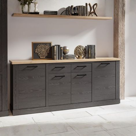 Madia Flux 4 ante e 2 cassetti 213 cm nero cabezone con top rovere riviera (1/5)
