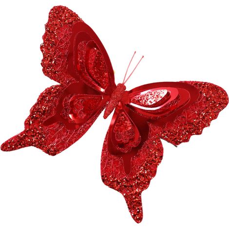 Weihnachts-Schmetterlingsdekoration mit schimmerndem Glitzer, - Rot