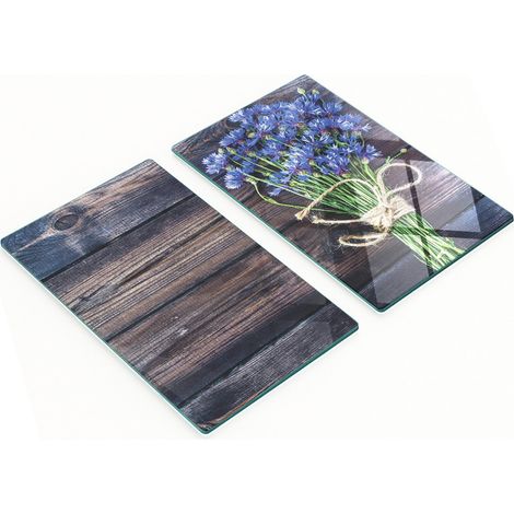 Tableros de vidrio duraderos y elegantes con estampado de aciano azul, 2x30x52 cm.