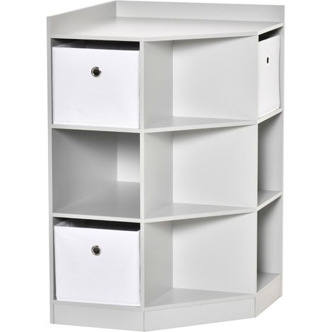 Kinder-Eckregal mit 9 Fächern und 3 Stoffboxen aus MDF, Grau, 57,4 x 57,4 x 94 cm (1/5)