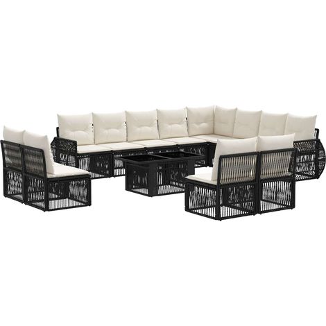 Conjunto de sofás de jardín 13 uds. Negro y Blanco Crema vidaXL (1/5)