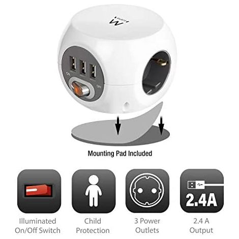 Ewent EW3939 REGLETA CUBO 3 TOMAS/3 USB BLANCO (1/5)