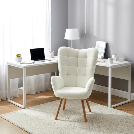 Meuble Cosy Chaise de Bureau Scandinave Ergonomique avec Accoudoirs, Siège de Travail Confortable en Boulette Rembourré, Beige (1/5)