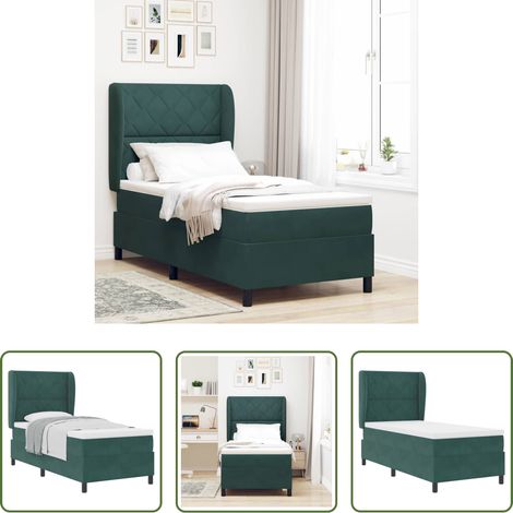 vidaXL Polyesterbett - Boxspringbett mit Matratze Dunkelgrün 190 x 90 cm Samt (1/5)