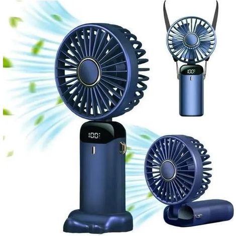 Mini-Tischventilator mit USB-Anschluss, 5 Geschwindigkeitsstufen, 6500-mAh-Akku, faltbar, blau (1/5)