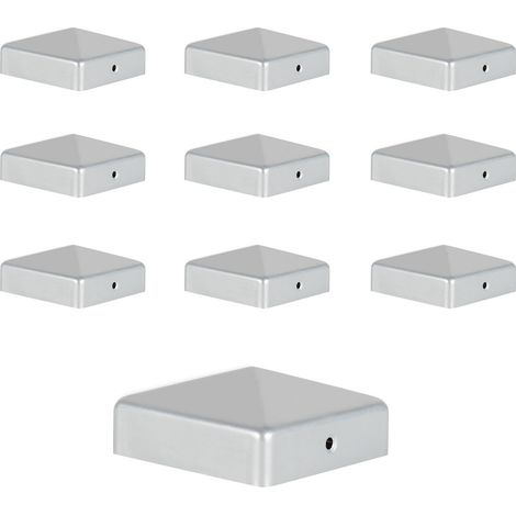 Wolketon 10 Stück Pfostenkappe 91x91 mm aus Eisen, Zaunpfosten Schutzkappen, wetterfest und rostfrei, dekorative Pyramidenform für Garten Silber