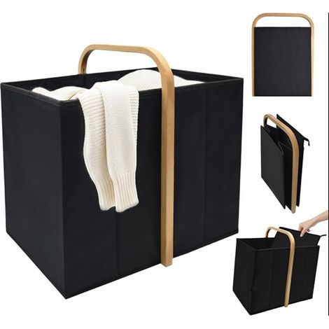 Panier à Linge Pliable avec Poignées, Corbeille en Tissu et Bambou, de Rangement peu Encombrant pour la Chambre Coucher, Salle de Bain, Bac Rangement (1/5)