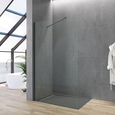 Duschwand Glas Duschabtrennung Walk-in Dusche Duschkabine Duschtrennwand Begehbare Einscheiben Sicherheitsglas 8 mm klar mit Nano Beschichtung, Stabilisator  100x200 cm Matt-schwarz (1/5)