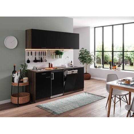 Cuisine Kitchenette Single Chêne York Noir Oliver 195 cm Respekta