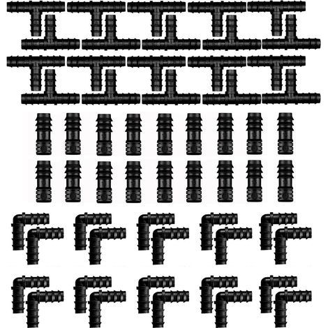 60 Stück Schlauchverbinder für 16-mm-Bewässerungssysteme, Bewässerungsarmaturen, Gartenbewässerungsschlauch-Verbindungswerkzeug, T-Stücke, Bewässerungsarmaturen (gemischt) (1/5)