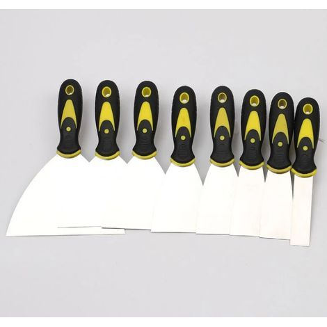 8 Pièces Couteau à Enduire, Better Jeu de Spatules en Acier Inoxydable Spatule Bricolage 24/40/49/63/74/98/124/150 mm pour DIY Décoration Enlèvement de Peinture (1/4)