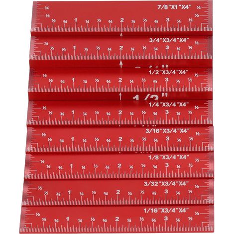 Jeu de 8 cales de réglage rouges, haute précision, gabarit de mesure de hauteur avec échelle claire pour menuiserie et travail du bois. (1/5)