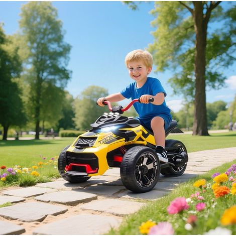 Quad eléctrico para niño 12V, 2 velocidades, LED, MP3, amarillo OKMYHOME (1/5)