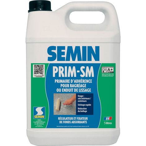 Semin – Primaire d'adhérence pour enduit de lissage – 5 L – Pour supports absorbants – Séchage rapide – Régulateur de fonds poreux