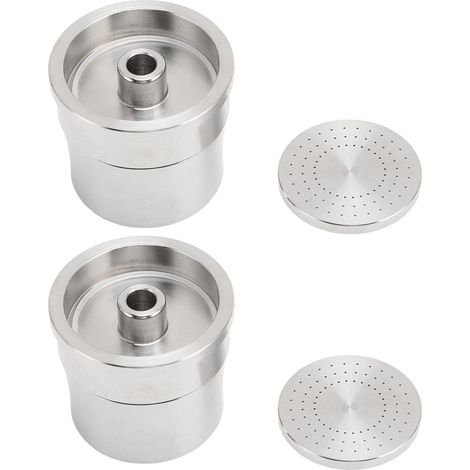 Capsules de café réutilisables en acier inoxydable, écologiques et rechargeables, avec filtre pour machines à café, capacité de 2 tasses + goupillon et cuillère. (1/5)