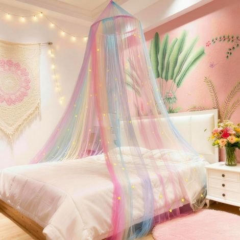 Baldaquin de lit Princesse Arc-en-Ciel avec étoiles phosphorescentes, baldaquin de lit pour décoration de Chambre ou fête sur Le thème (1/5)