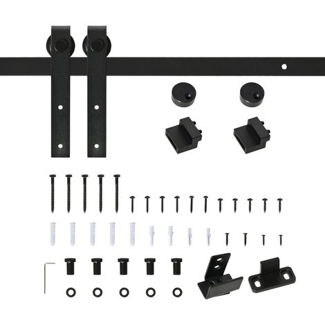 Kit per Porta e Ante Scorrevoli per Mobili con Binario 200 cm in Acciaio Nero