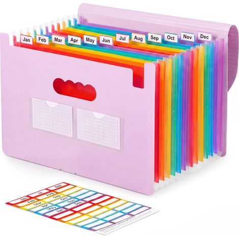 Trieur 12 Compartiments A4, Rangement Papier Administratif Violet Organisation claire avec 36 étiquettes autocollantes et une structure robuste, pour l’école, le bureau et la maison (1/5)