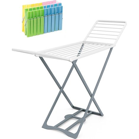 Tendedero Plegable de Resina para Ropa – 20m de Tendido con 20 Pinzas Incluidas – Tendedero de Colada Bicolor Blanco y Gris
