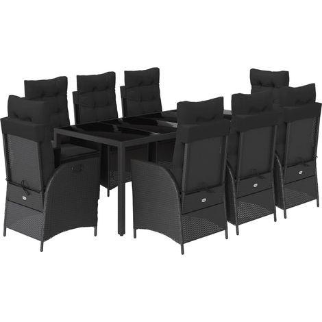 Maison Exclusive - 9-tlg. Garten-Essgruppe mit Kissen Schwarz Pol (1/5)