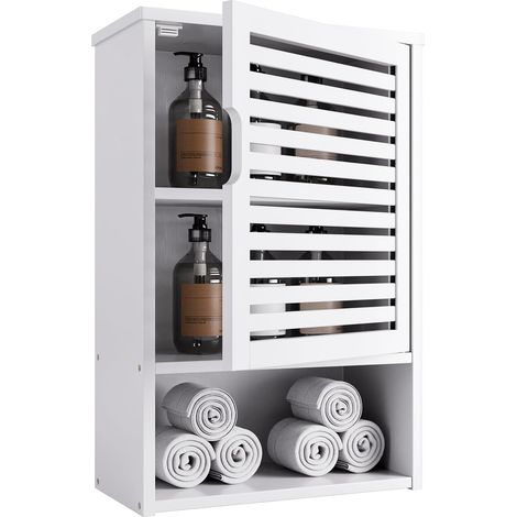 NOLUXA Armoire Murale de Salle de Bain avec Porte, Armoire à Pharmacie en Bambou Peu encombrante au-Dessus des Toilettes, Organisateur de Rangement de Cuisine Suspendu, étagère réglable, Blanc (1/4)