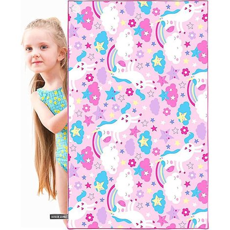serviette De Plage En Microfibre Pour Enfants Poney Rose,140  70cm Drap De Plage Absorbante Et  Schage Rapide Avec Boutons Et Bande Lastique, Ser (1/5)