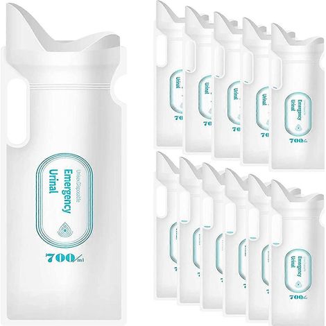 12 sacs à urine jetables, capacité de 700 ml, adaptés aux voyages, au camping, aux situations d'urgence et aux embouteillages, unisexes. (1/5)
