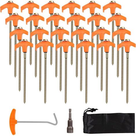 24 Piquet De Tente A Visser, Acier Galvanisé 20,5cm, Avec Rondelle Et Extracteur, Pour Camping Randonnée (1/5)