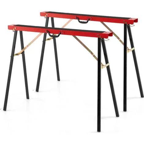 2-pack portable sawhorses, galvanized metal workbench with non-slip top, black + orange (1/5)