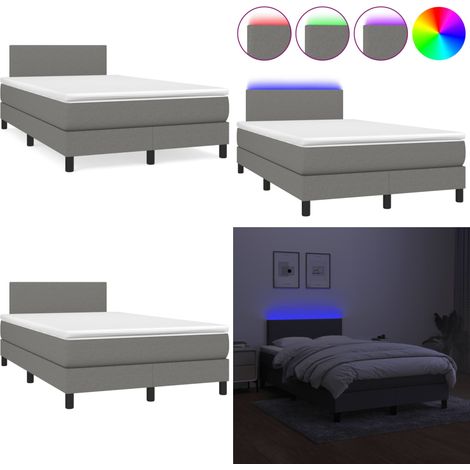 Cama box spring con colchón y LED tela marrón oscuro 120x190 cm - Cama box spring - Colchón con muelles ensacados