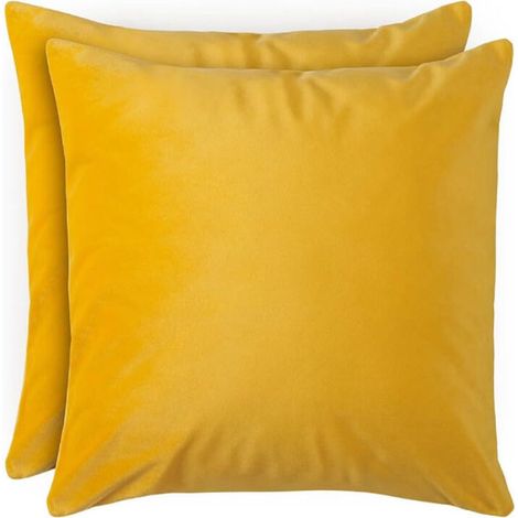 Yellow Set of 2 Velvet Cushion Covers - 45x45 Soft Velvet Pillowcase - Hidden Zipper Cushion Covers, for Sofa Cushions and Decorative Cushions, Washable