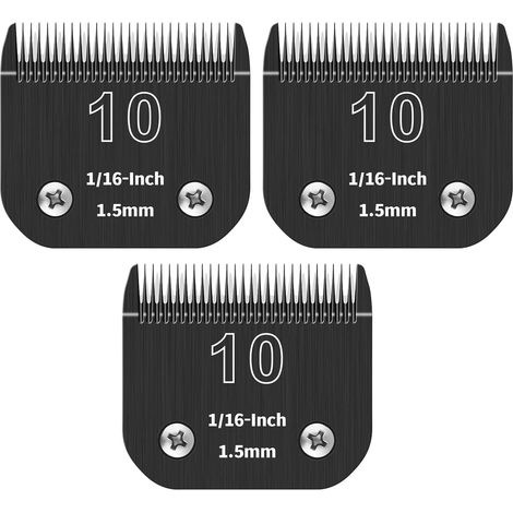 3 x 10 Detachable Dog Grooming Blades - 1/16 Inch Steel Blade (1.5mm) - Compatible with A5, KM-10 - Black (1/5)