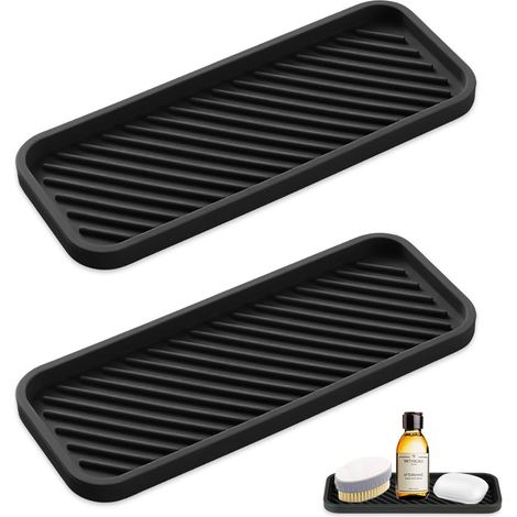 2 Pièces Organisateur évier Silicone,Porte éponge Silicone Noir,Tapis D'égouttage,Rangement Eponge Evier,Support Eponge Evier Antidérapant,Porte Savon Cuisine,Plateau Salle de Bain pour Brosses