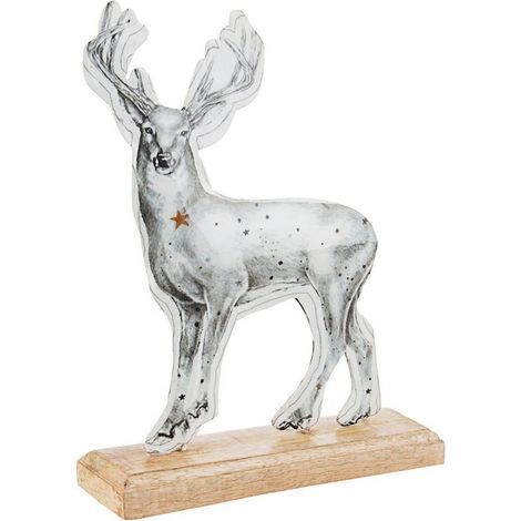 Renna decorativa "Dylan" in metallo con base in legno per decorazioni natalizie