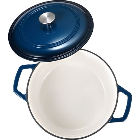 Mophorn Forno Olandese in Ghisa Smaltata, Pentola da 5,7 l con Coperchio e Manici Doppi, Resistente e Adatta a Forni a Induzione Fino a 260 ℃, Ideale per Brasare, Stufare e Arrostire, Blu (1/5)