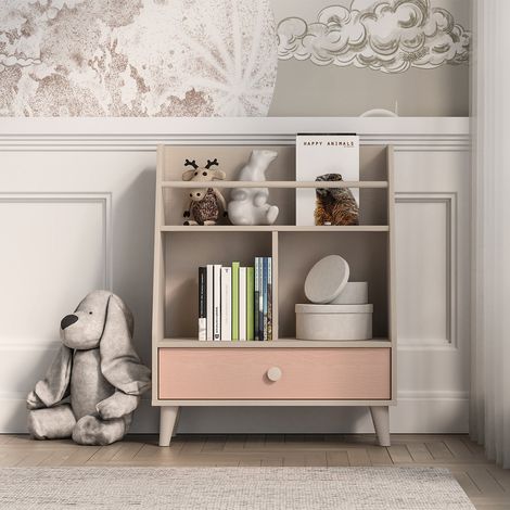 Petite bibliothèque 1 tiroir Alycia Beige et Rose (1/5)