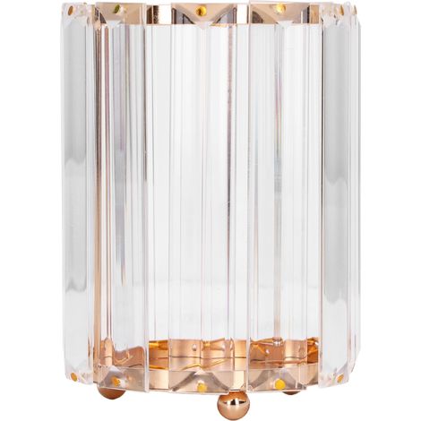 Porte-pinceaux de maquillage en verre transparent rond décoratif de bureau, boîte de rangement pour stylos, couleur or (1/5)