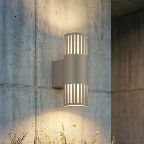 [GEBRAUCHT] B-Ware Lurinda Außenwandlampe steingrau 2-flammig LED Wandleuchte IP44 Ø10cm (1/2)