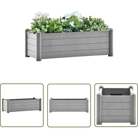 The Living Store Lit surélevé de jardin PP Gris pierre 100x43x35 cm - Jardinière - Pot De Fleurs - Bac À Plantation - Extérieur - Intérieur (1/5)