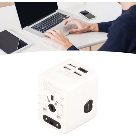 Universeller Reiseadapter mit internationalen Steckern, 250-V-Konverter, 3 USB- und USB-C-Anschlüssen, weiße Steckdosenleiste (1/5)