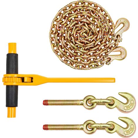 Kit de Chaînes et Tendeurs, 3/8"-1/2" Ratchet Load Binders 9200 lbs, Chaînes G80 3/8" x 10' avec Crochets de Prise, pour Camion, Fixation, Remorquage, 2 Jeux (1/5)