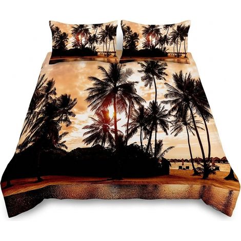 Copriletto Set 3 Pezzi Foglie Tropicali Arancione 240x220 cm (1/4)